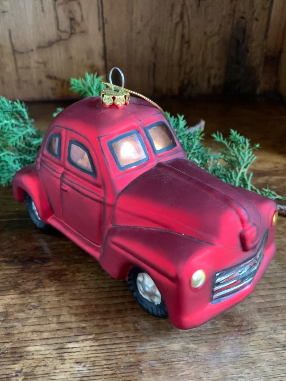 VINTAGE STYLE RED GLASS PICKUP TRUCK CHRISTMAS ORNAMENT LARGE 5.5